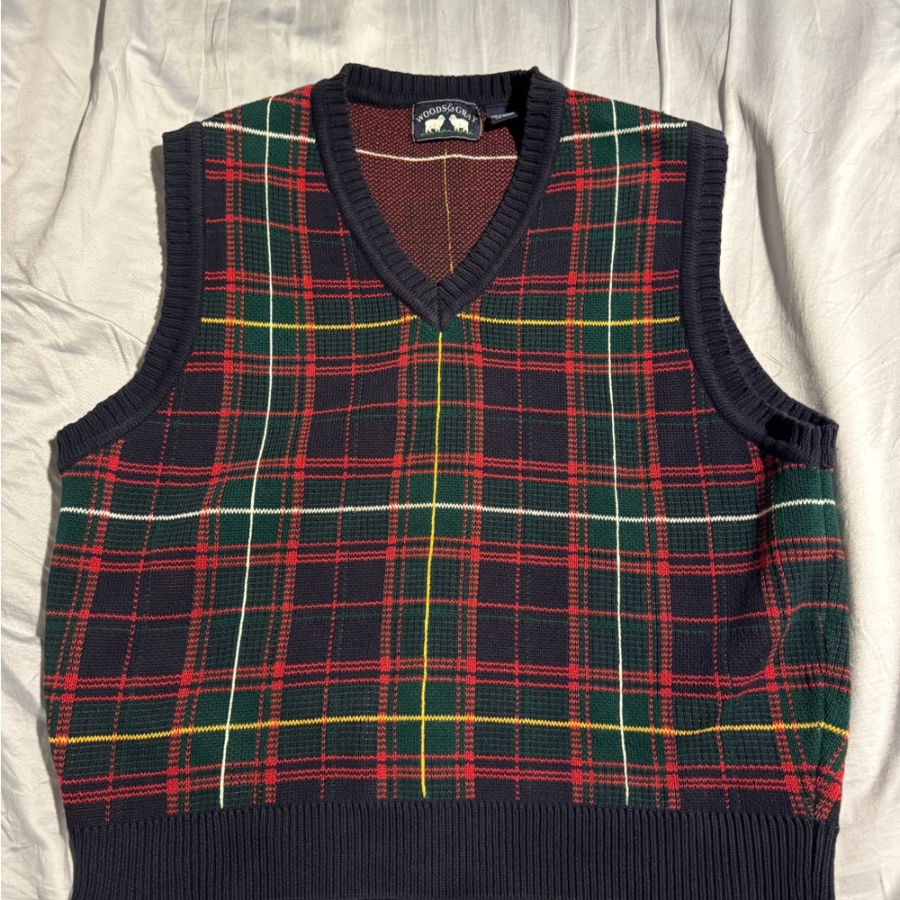 Woods & Gray V-Neck Plaid Sweater Vest - Red, Green, Navy, Yellow